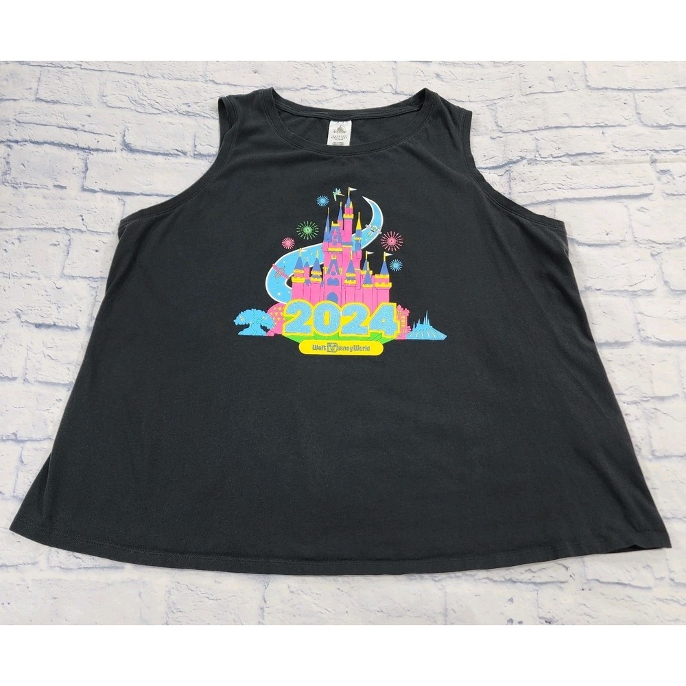 Disney World Tank Top Shirt WOMENS SIZE 2X Black Castle Spell Out Pixar